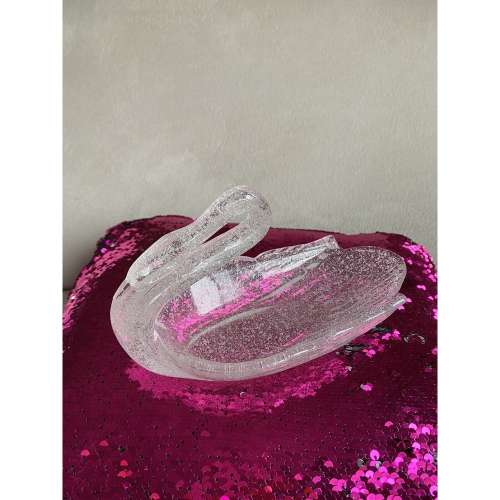 Crystal Glass swan with Tiny Bubbles Trinket Dish 8.5 x 4 x 4.5